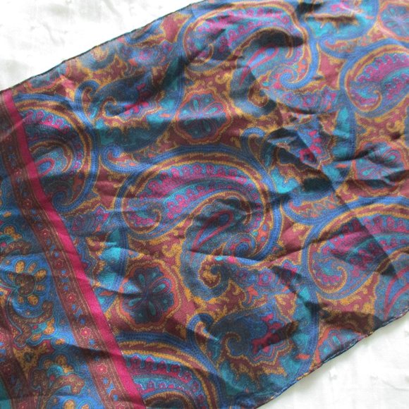 Teal & burgundy silk scarf - Picture 4 of 4